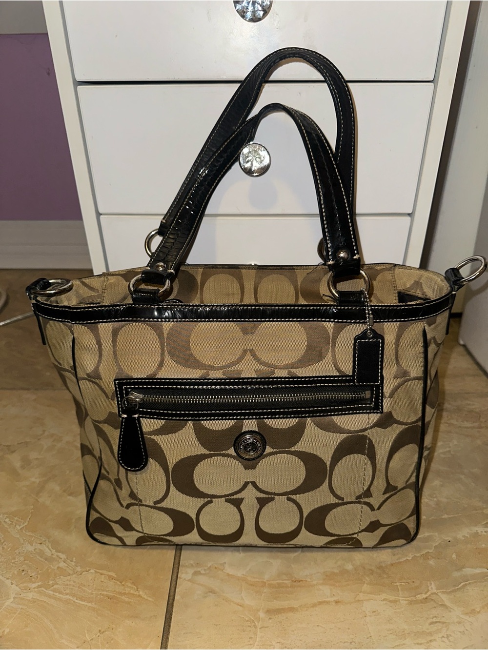 Brown Canvas Coach Signature Laura tote bag